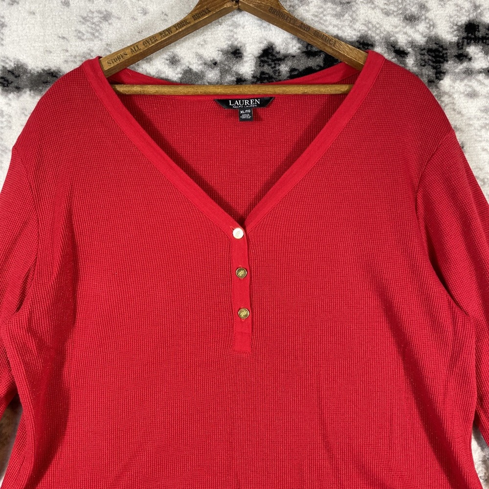 Lauren Ralph Lauren Top Womens Size Extra‎ Large Black Label V-Neck Shiny - Picture 3 of 15